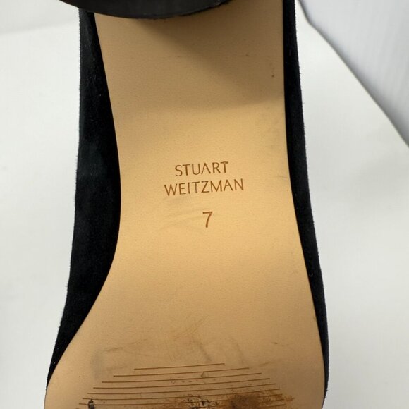 Stuart Weitzman Marymid Suede Pumps Block Heels Women 7 B Black Designer Classic - Picture 11 of 11